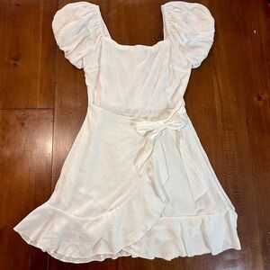 Trixxi Womens Mini Dress Size S Faux Wrap White Puff Sleeve Graduation Coquette